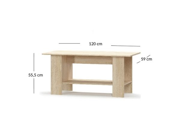 Masuta de cafea TIPS, cu raft, stejar sonoma, 120x59x55,5 cm [3]