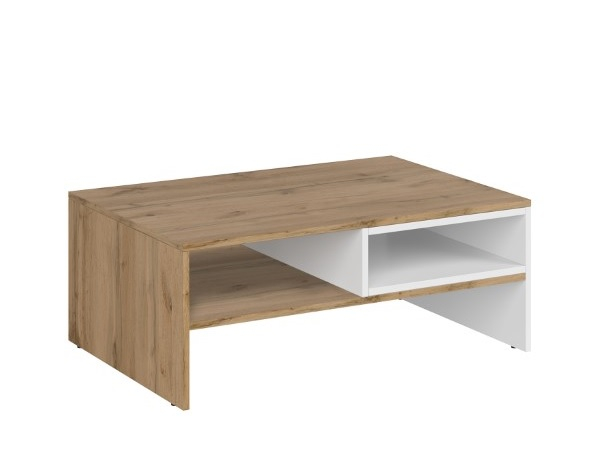 Masuta de cafea VIGO, cu raft, alb + stejar wotan, 90x60x35,5 cm