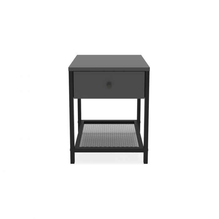 Noptiera LENON RF212203, cu sertar si spatiu pentru depozitare, negru antracit, 40,2x35,6x50,7 cm
