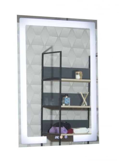 Oglinda cu iluminare LED, functie dezaburire, ceas si termometru, MD1, 60x80 cm