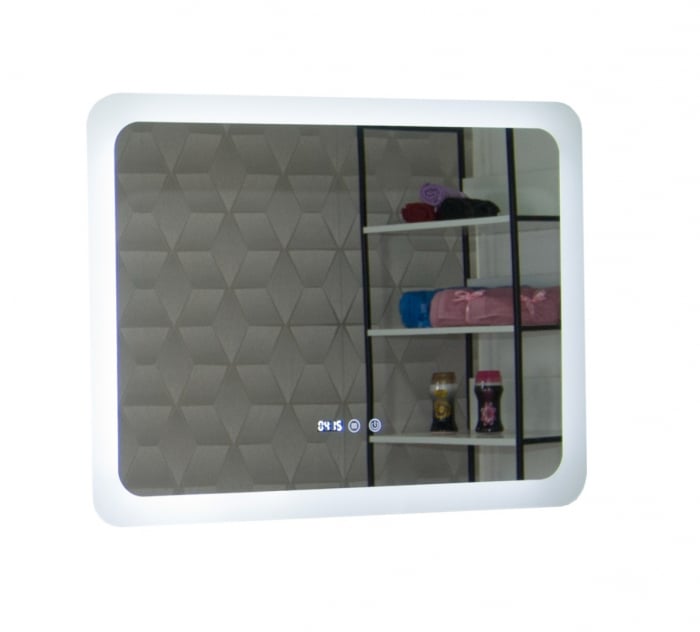 Oglinda cu iluminare LED, functie dezaburire, ceas si termometru, MD2, 80x60 cm