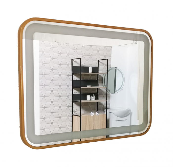 Oglinda cu iluminare LED si functie dezaburire, MD4, rama aurie, 80x60 cm [2]