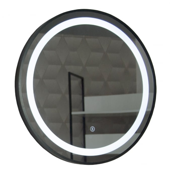 Oglinda cu iluminare LED si intrerupator touch, MD3, rama neagra, diametru 60 cm