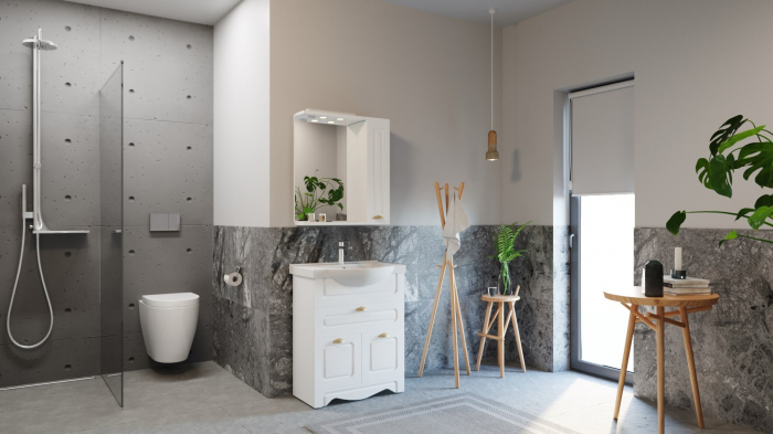 Oglinda cu iluminare LED, seria 172, front MDF, alb rustic, 60x71 cm [3]