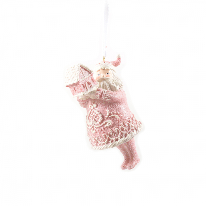 Ornament decorativ de agatat, rasina, mos craciun, roz, 8x6x12 cm