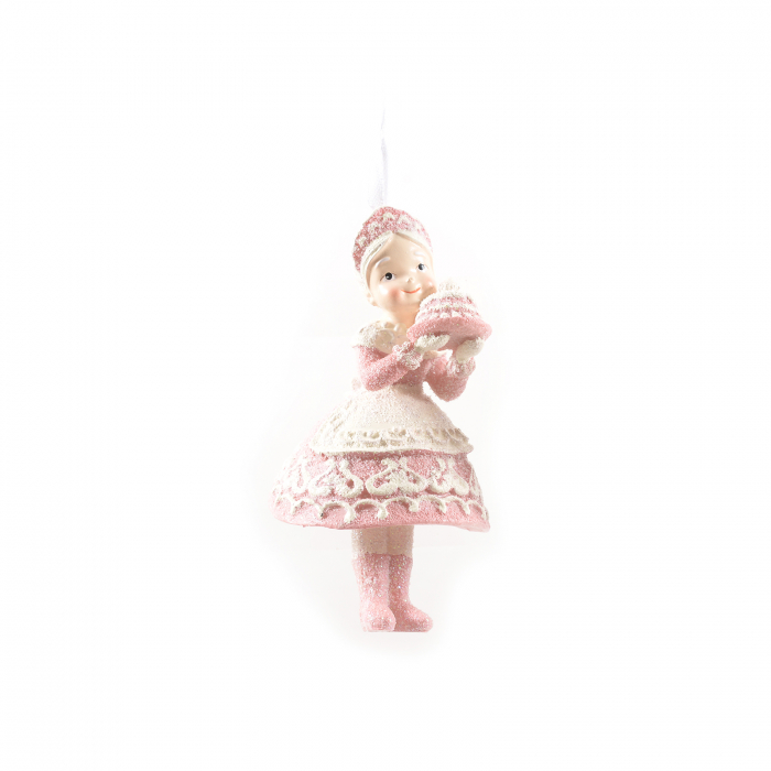 Ornament decorativ de agatat, rasina, craciunita, roz, 8x6x12 cm