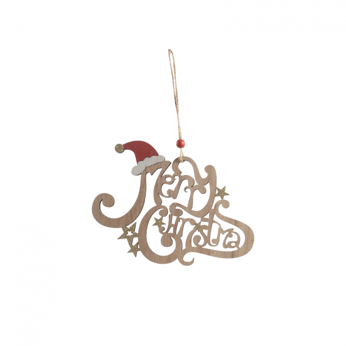 Ornament decorativ Merry Christmas, lemn, V2, 18x13 cm
