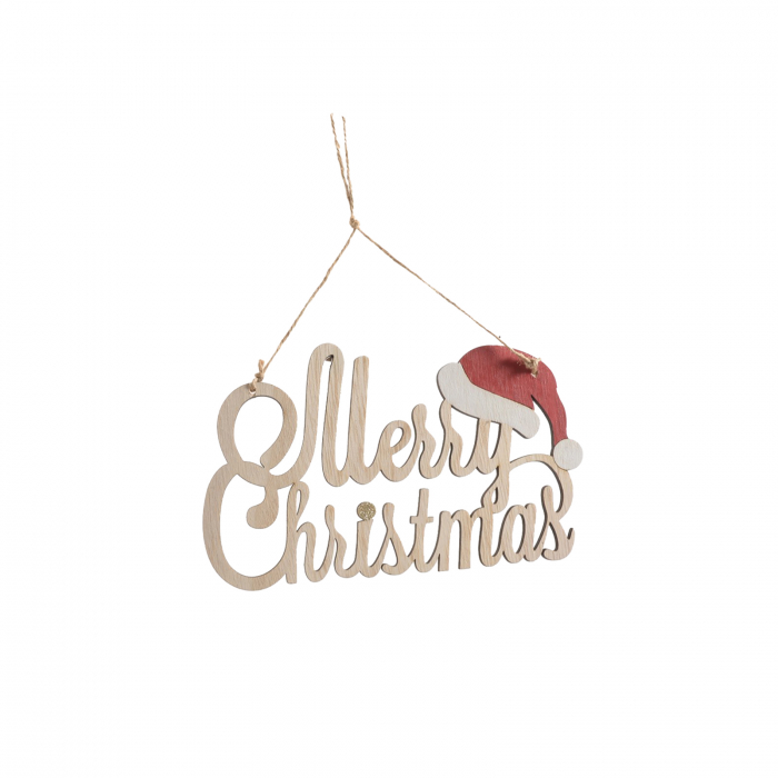 Ornament decorativ Merry Christmas, lemn, V1, 18x13 cm