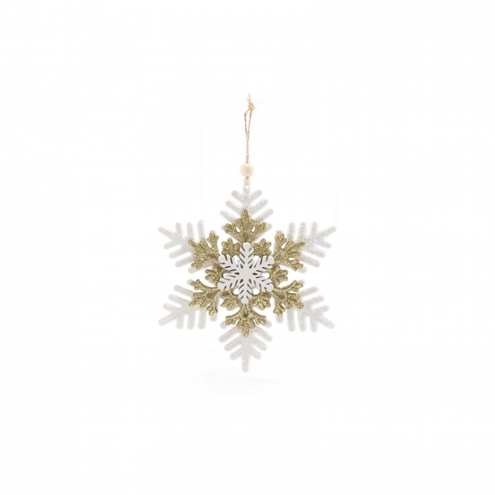 Ornament fulg de agatat, auriu + alb, 12 cm