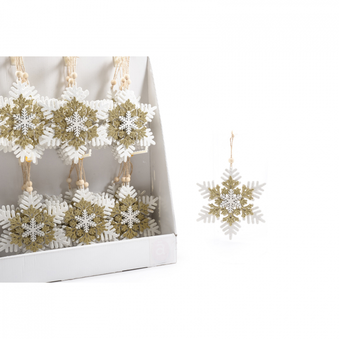 Ornament fulg  de agatat, auriu + alb, 12 cm - ExpoMob [2]