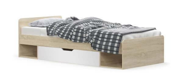 Pat cu sertar TIPS 90x200 cm, stejar sonoma + alb, 203,2x95,6x60,5 cm