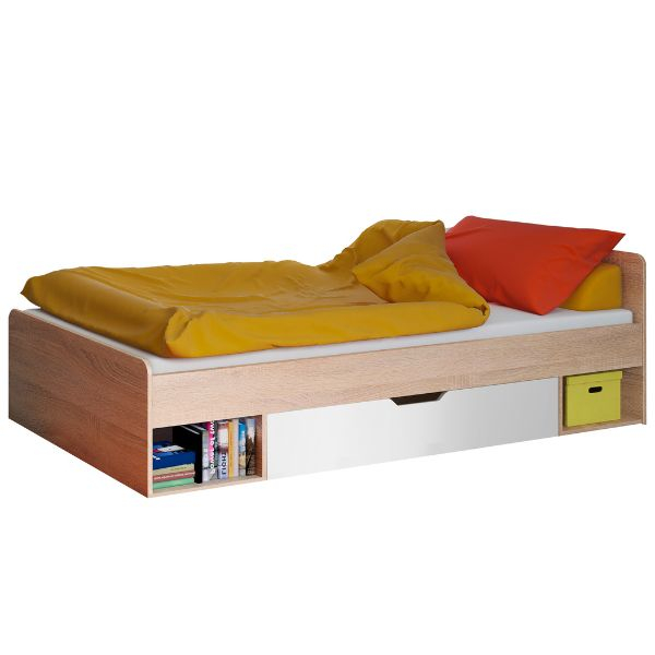 Pat cu sertar TIPS 90x200 cm, stejar sonoma + alb, 203,2x95,6x60,5 cm [2]