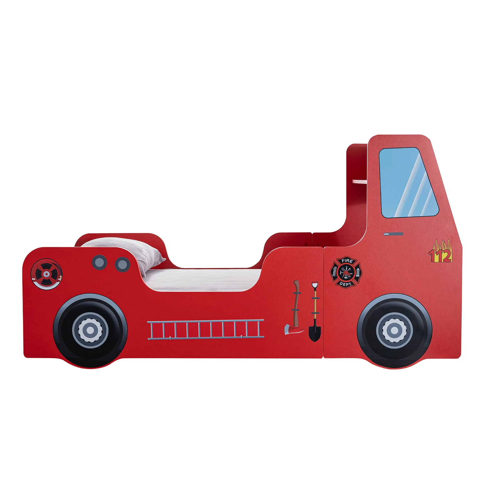 Pat pentru copii masina FIRE TRUCK, rosu + Saltea Superortopedica cu arcuri, 90x190 cm [4]