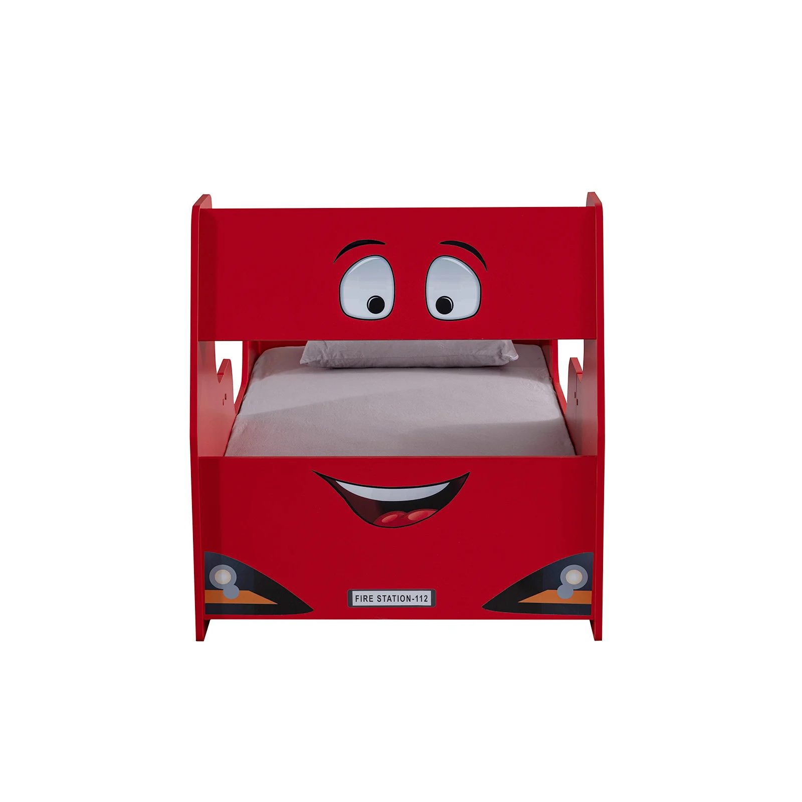 Pat pentru copii masina FIRE TRUCK, rosu + Saltea Superortopedica cu arcuri, 90x190 cm [3]