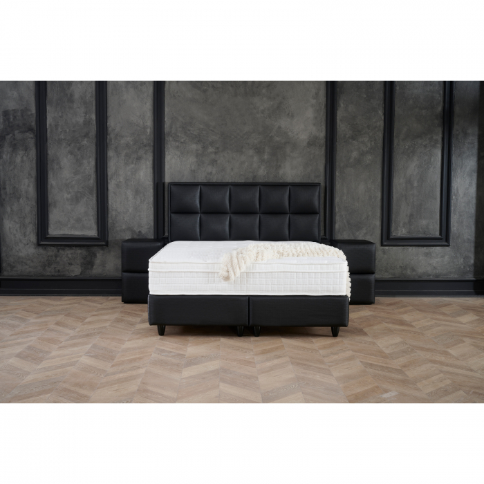 Pat tapitat SIESTA 160x200 cm, cu saltea inclusa, somiera rabatabila si spatiu depozitare, piele ecologica negru [3]