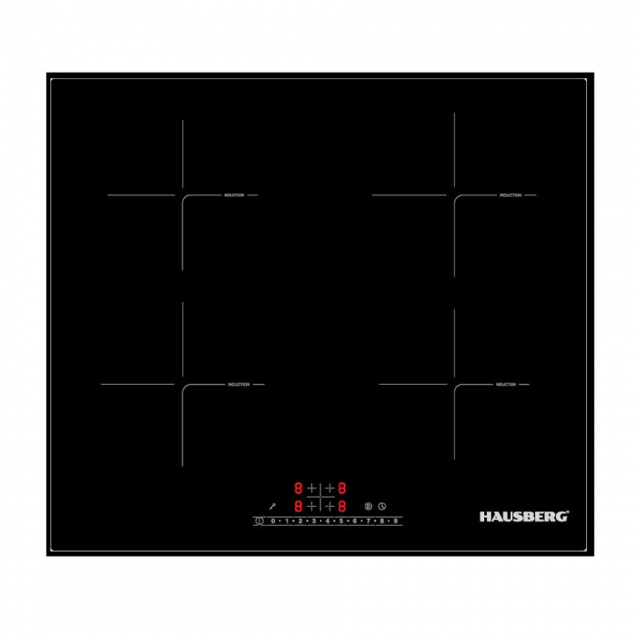 Plita incorporabila cu inductie Hausberg HB-1535, 4 zone de gatit, PowerBoost, 60 cm, negru