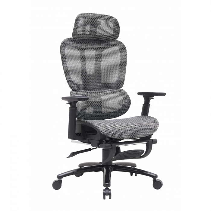 Scaun birou Marks 7.0, cu tetiera si suport pentru picioare, rotativ, reglabil pe inaltime, gri, 57x60x103 cm