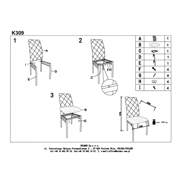 Scaun CHAIR K309, tapitat, gri inchis, 43x57x97 cm - ExpoMob [2]