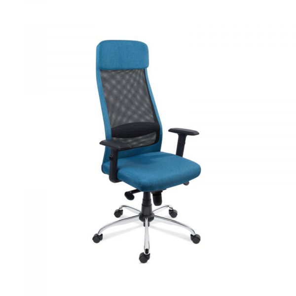 Scaun directorial ergonomic, PASSAT cu spatar inalt, brate, rotativ, ajustabil, albastru, 50x49x126 136 cm