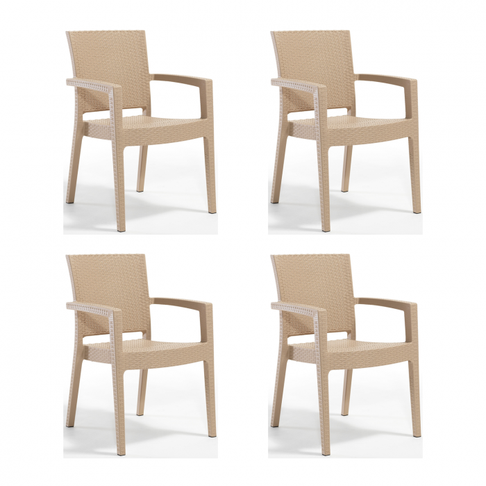 Set 4 scaune gradina PARIS, model ratan, cappuccino, 62x58x88 cm
