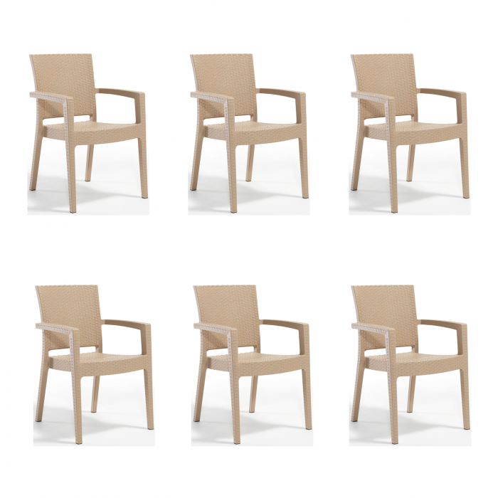 Set 6 scaune gradina PARIS, model ratan, cappuccino, 62x58x88 cm