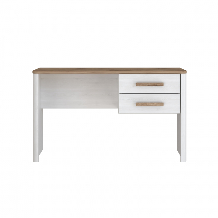 Set Birou RAMIRO, cu 2 sertare 125x60x74 cm + etajera birou RAMIRO, cu spatii depozitare, 140x26x60 cm, alb + stejar Artisan [2]