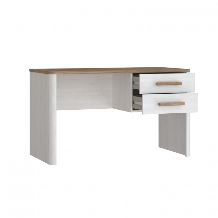 Set Birou RAMIRO, cu 2 sertare 125x60x74 cm + etajera birou RAMIRO, cu spatii depozitare, 140x26x60 cm, alb + stejar Artisan [5]