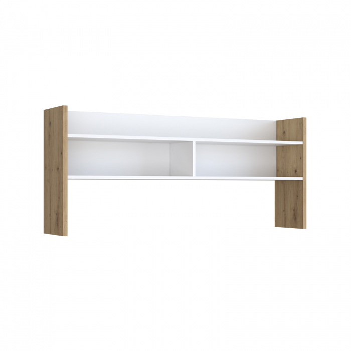 Set Birou RAMIRO, cu 2 sertare 125x60x74 cm + etajera birou RAMIRO, cu spatii depozitare, 140x26x60 cm, alb + stejar Artisan [7]