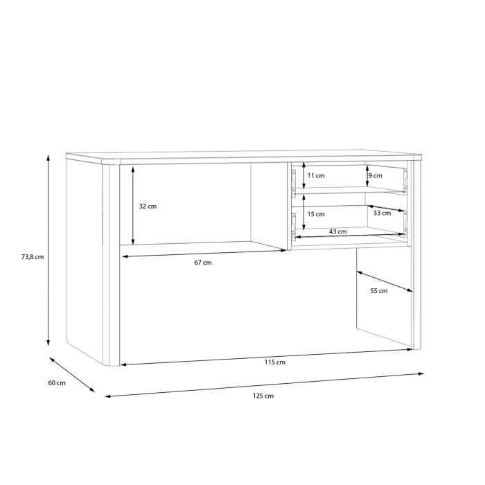 Set Birou RAMIRO, cu 2 sertare 125x60x74 cm + etajera birou RAMIRO, cu spatii depozitare, 140x26x60 cm, alb + stejar Artisan [11]