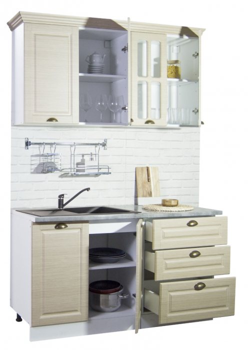 Set bucatarie SQUARE 140.01 cm, 4 corpuri, blat termorezistent, fronturi MDF, fag rustic [2]