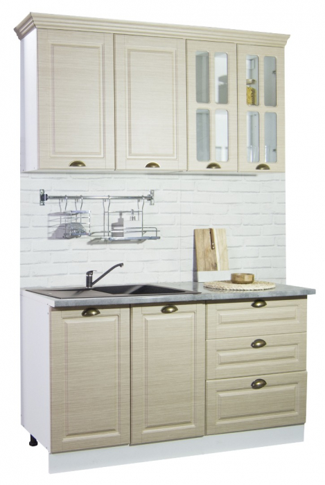 Set bucatarie SQUARE 140.01 cm, 4 corpuri, blat termorezistent, fronturi MDF, fag rustic [1]