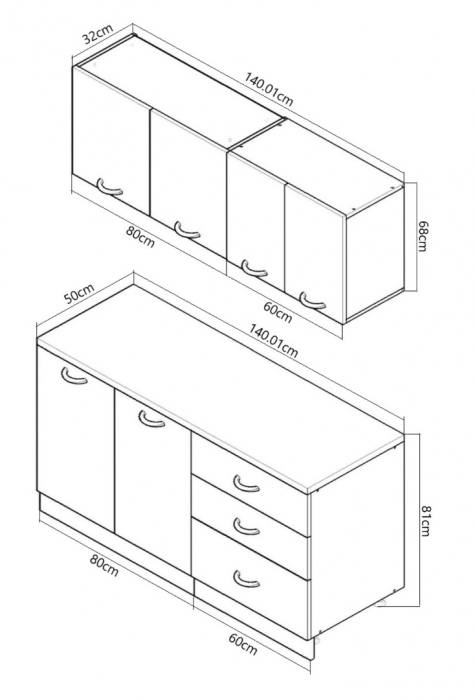Set bucatarie SQUARE 140.01 cm, 4 corpuri, blat termorezistent, fronturi MDF, antracit [3]