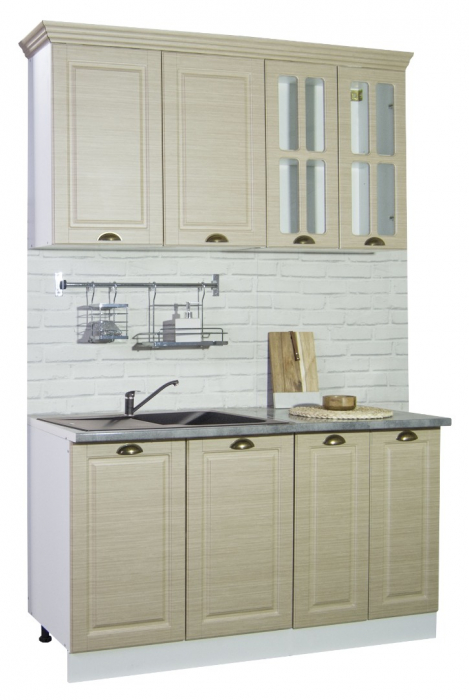 Set bucatarie SQUARE 140 cm, 4 corpuri, blat termorezistent, fronturi MDF, fag rustic [1]