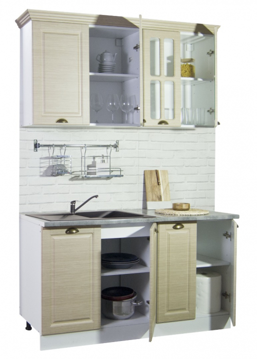 Set bucatarie SQUARE 140 cm, 4 corpuri, blat termorezistent, fronturi MDF, fag rustic [2]