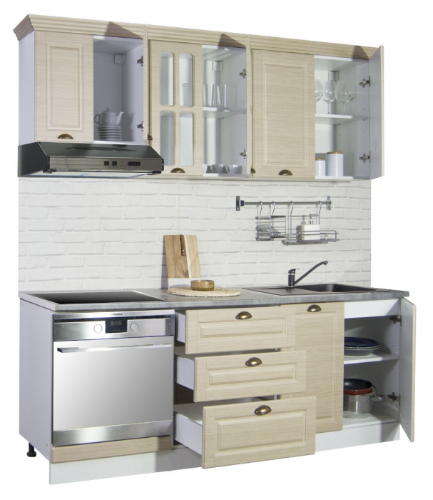 Set bucatarie SQUARE 200.01 cm, 6 corpuri, sertare, blat termorezistent, fronturi MDF, fag rustic [2]
