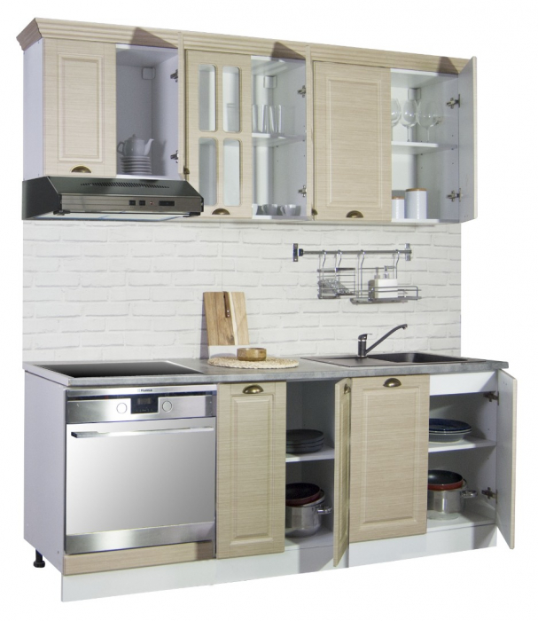 Set bucatarie SQUARE 200 cm, 6 corpuri, blat termorezistent, fronturi MDF, fag rustic [2]
