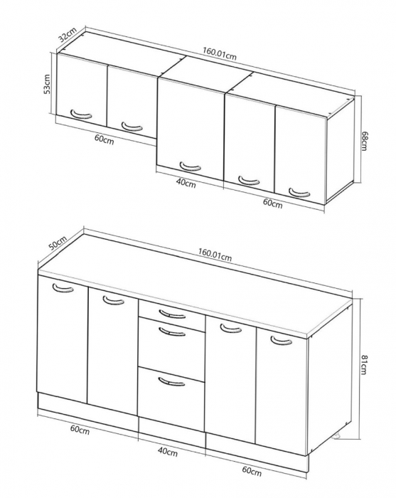 Set bucatarie SQUARE 160 cm, 6 corpuri, blat termorezistent, fronturi MDF, fag [3]