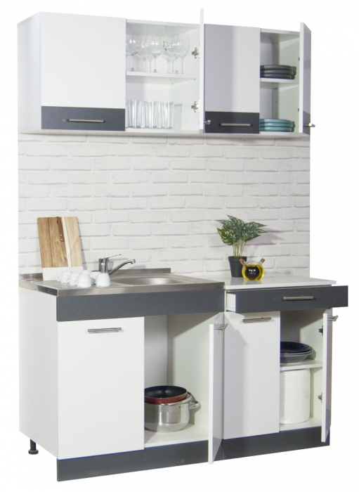 Set bucatarie SARONA 140 cm, 4 corpuri, blat PAL, alb + antracit [2]