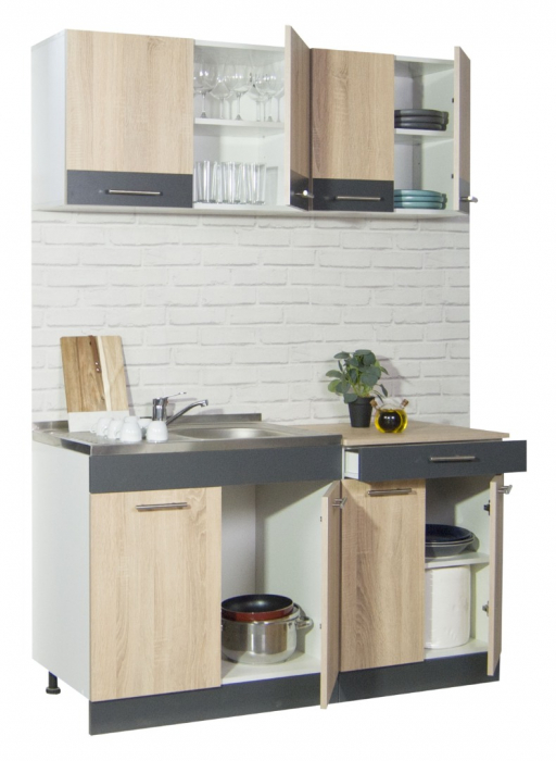 Set bucatarie SARONA 140 cm, 4 corpuri, blat PAL, sonoma + antracit [2]