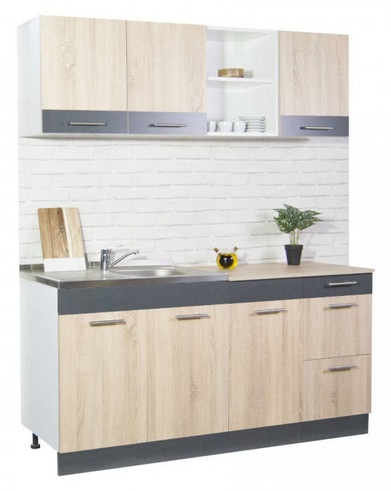 Set bucatarie SARONA 160 cm, 4 corpuri, blat PAL, sonoma + antracit [1]
