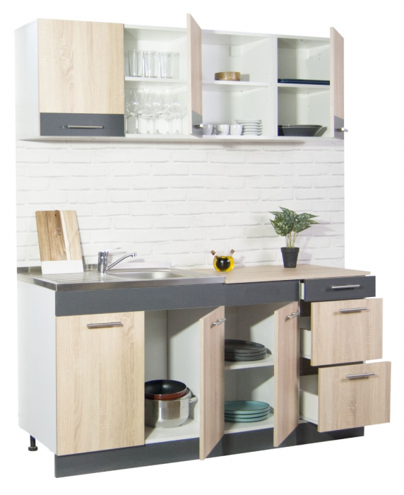 Set bucatarie SARONA 160 cm, 4 corpuri, blat PAL, sonoma + antracit [2]