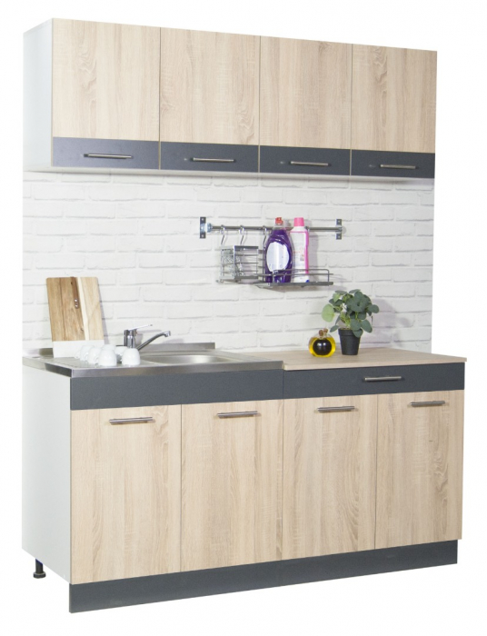 Set bucatarie SARONA 160.02 cm, 4 corpuri, blat PAL, sonoma + antracit [1]
