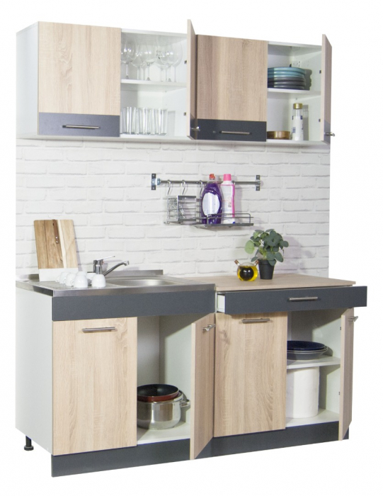 Set bucatarie SARONA 160.02 cm, 4 corpuri, blat PAL, sonoma + antracit [2]