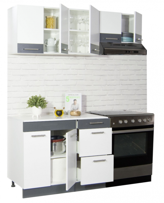 Set bucatarie SARONA 160 cm, 5 corpuri, blat PAL, alb + antracit [2]