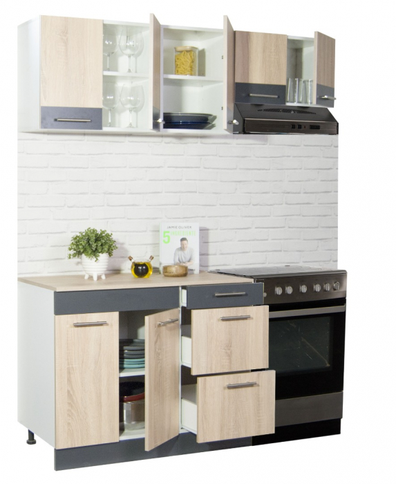 Set bucatarie SARONA 160 cm, 5 corpuri, blat PAL, sonoma + antracit [2]