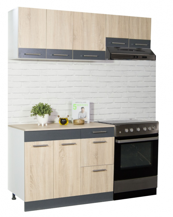 Set bucatarie SARONA 160 cm, 5 corpuri, blat PAL, sonoma + antracit [1]