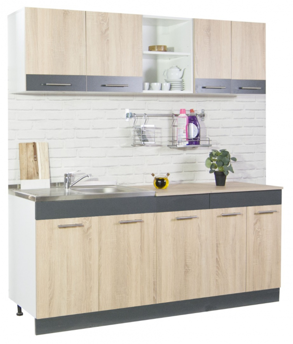 Set bucatarie SARONA 180.01 cm, 4 corpuri, blat PAL, sonoma + antracit [1]