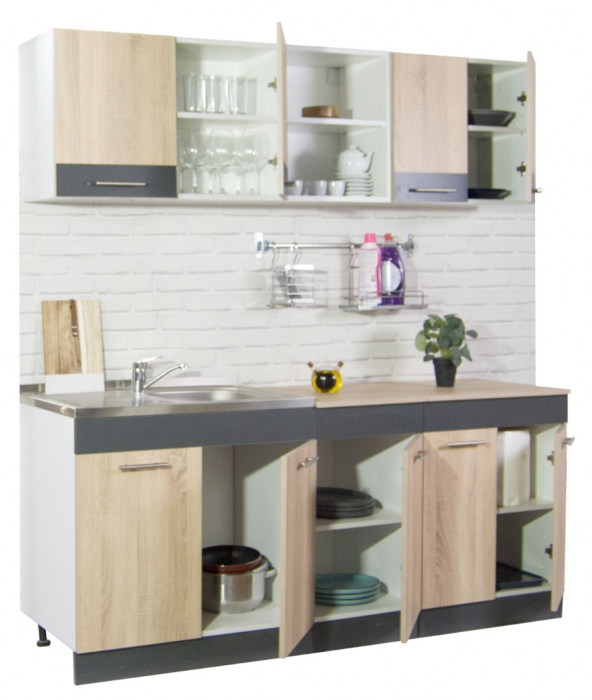 Set bucatarie SARONA 180.01 cm, 4 corpuri, blat PAL, sonoma + antracit [2]