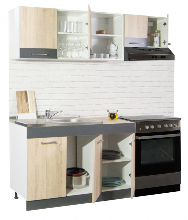 Set bucatarie SARONA 180 cm, 3 corpuri, blat PAL, sonoma + antracit [2]
