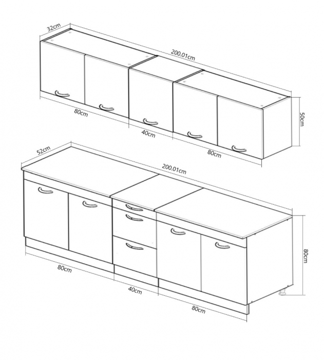Set bucatarie SARONA 200.01 cm, 6 corpuri, blat PAL, alb + antracit [3]